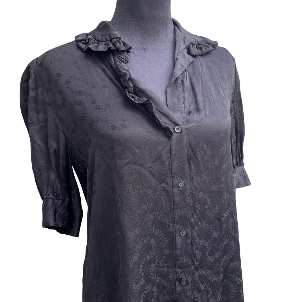 Sandro Black Floral Patterned Satin Top - Picture 2 of 9